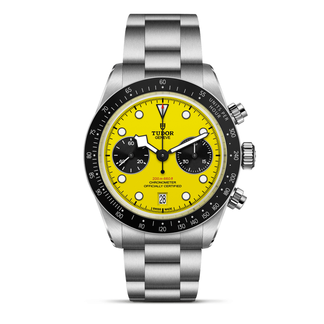 Black Bay Chrono 39 Bumblebee with yellow dial and black chronograph counters