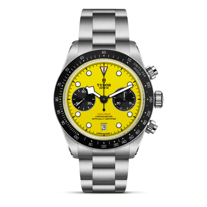 Black Bay Chrono 39 Bumblebee with yellow dial and black chronograph counters