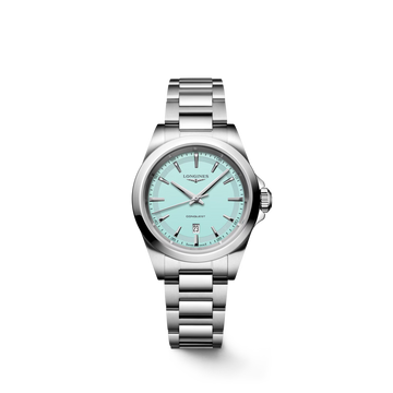 Longines Conquest L3.350.4.92.6 with mint blue sandblasted dial and stainless steel bracelet