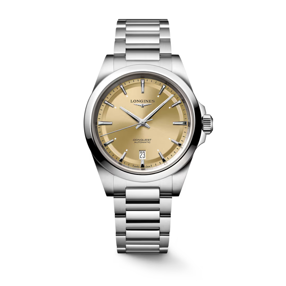 Longines Conquest L3.720.4.62.6 38mm automatic watch with sunray gilt dial
