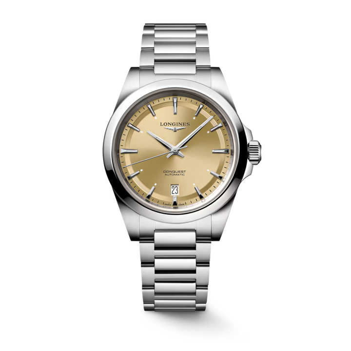 Longines Conquest L3.720.4.62.6 38mm automatic watch with sunray gilt dial