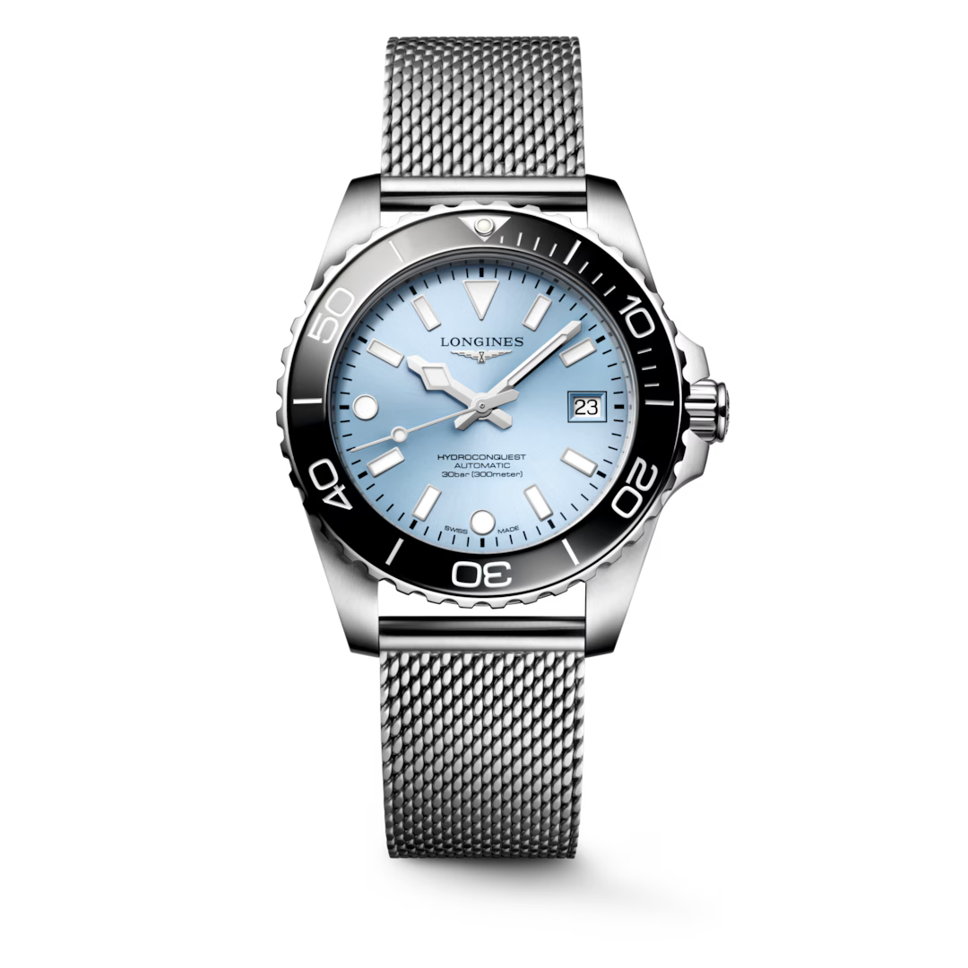 Longines HydroConquest L3.779.4.99.6 39mm automatic watch with frosted blue dial