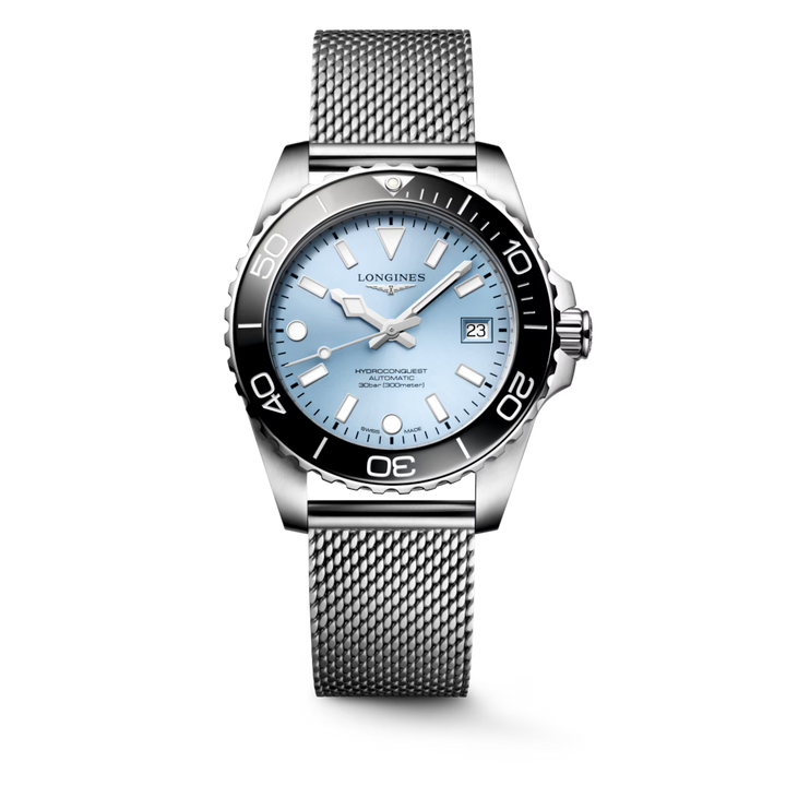 Longines HydroConquest L3.779.4.99.6 39mm automatic watch with frosted blue dial