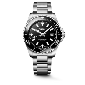 Longines HydroConquest L3.788.4.56.6 with black lacquered dial and stainless steel bracelet