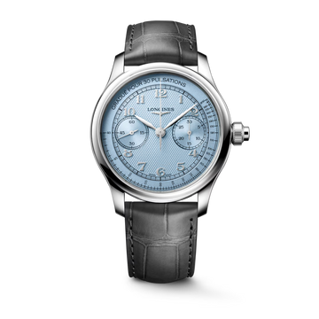 Longines Master Collection Chrono Monopusher L2.960.4.93.2 with frosted blue barleycorn dial