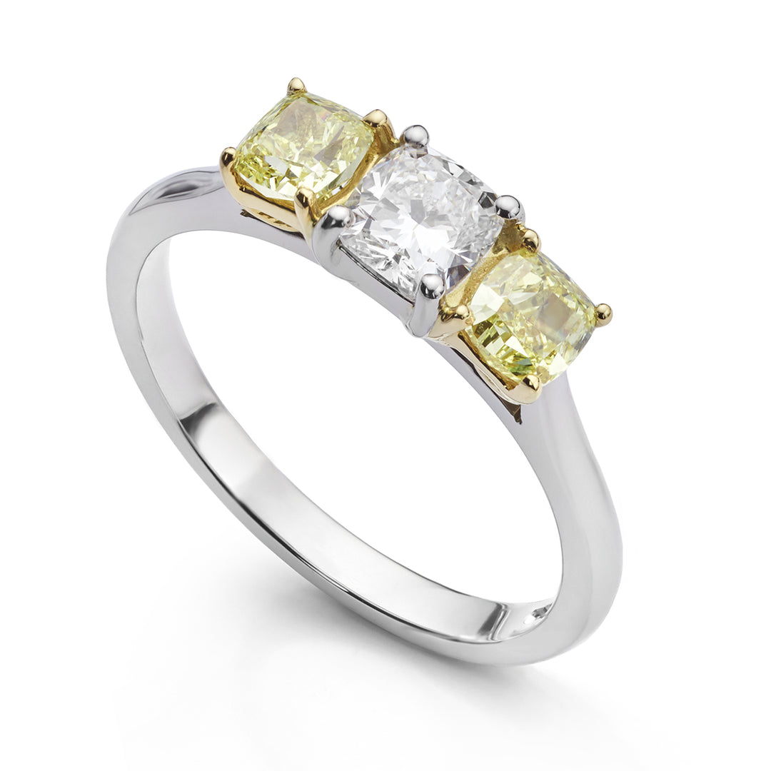 Yellow and White Diamond Trilogy Ring