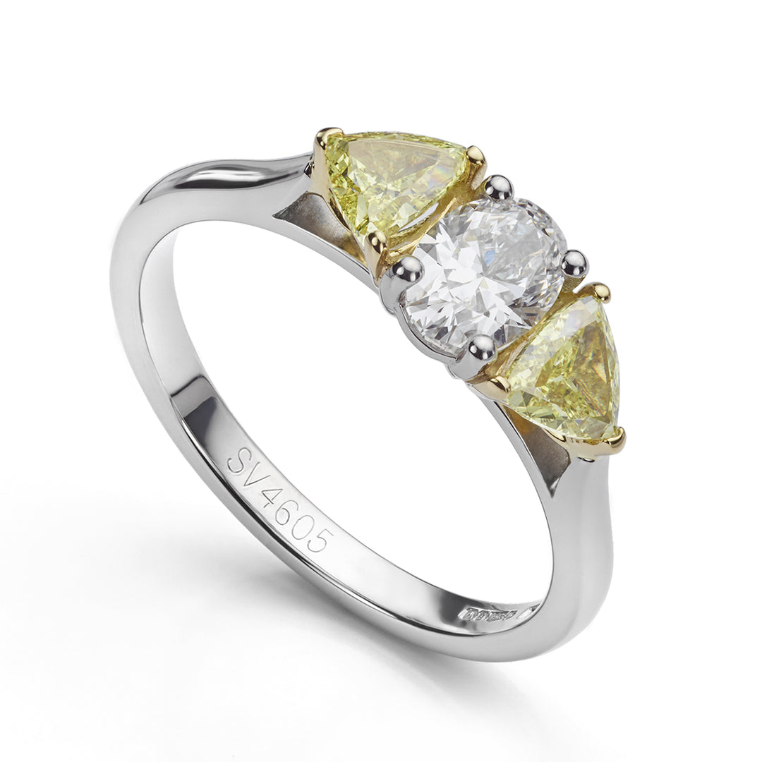 Fancy Yellow and White Diamond Three Stone Ring