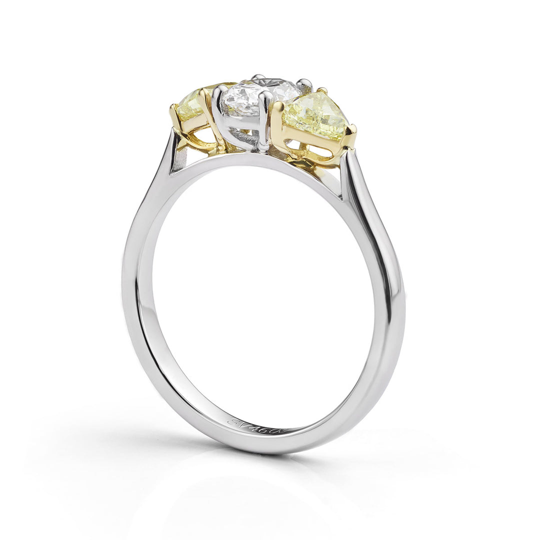 Fancy Yellow and White Diamond Three Stone Ring