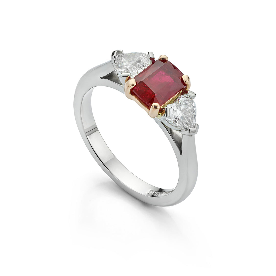 Ruby and Diamond 3-Stone Ring