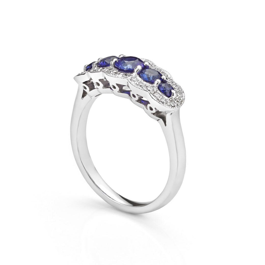 Sapphire and Diamond Fancy Cluster Ring