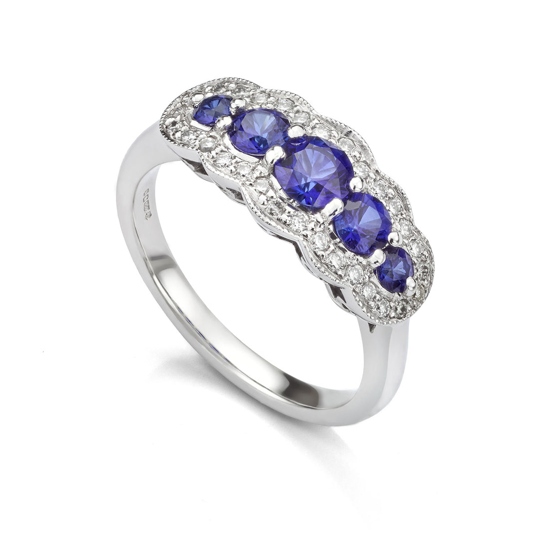 Sapphire and Diamond Fancy Cluster Ring