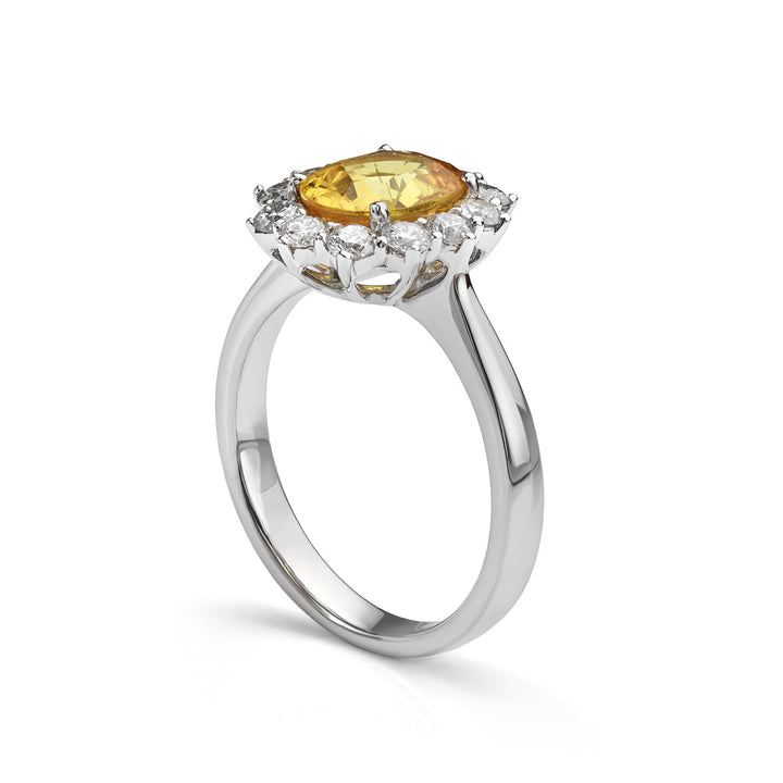 Yellow Sapphire and Diamond Cluster Ring