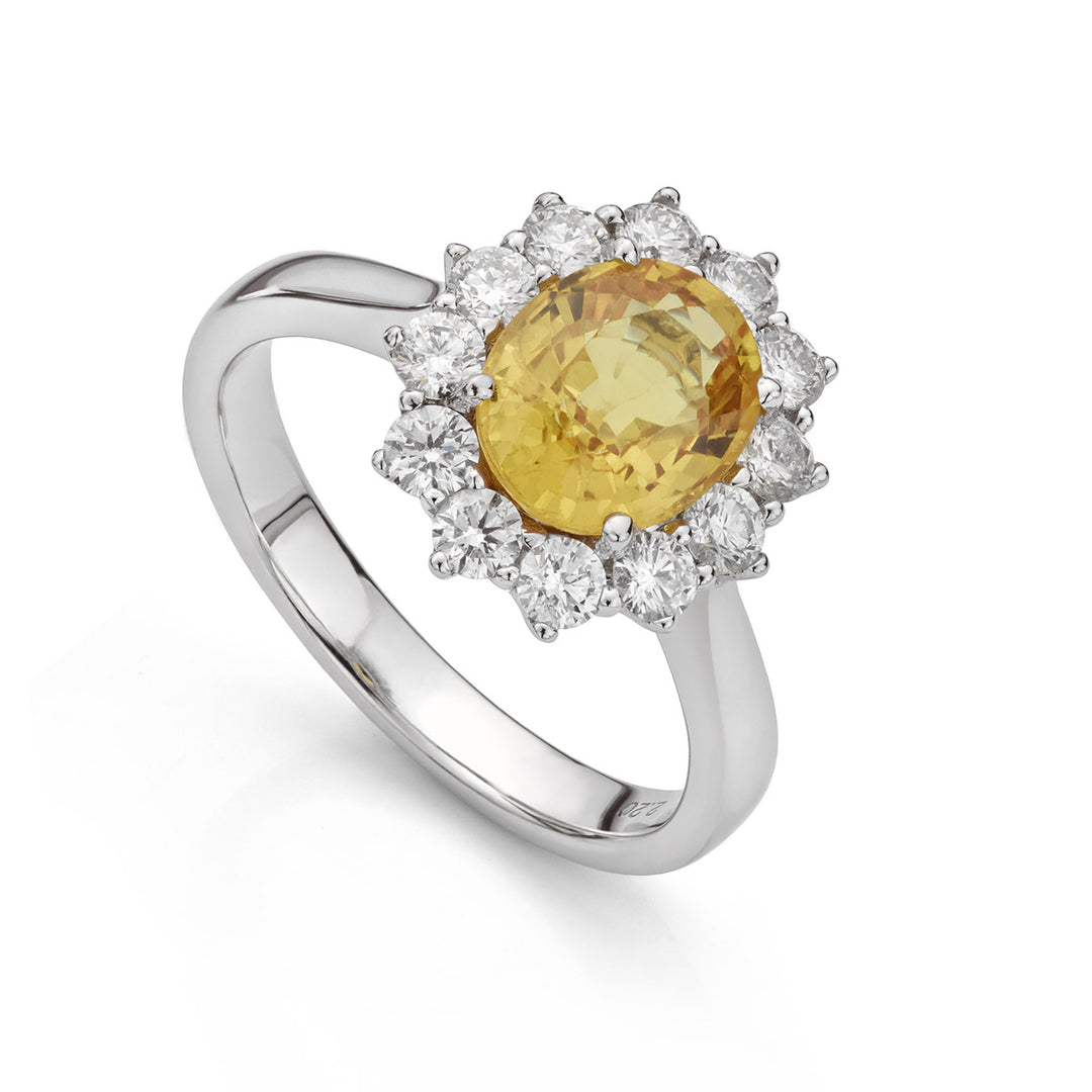 Yellow Sapphire and Diamond Cluster Ring