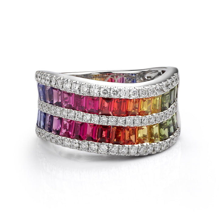 Rainbow Sapphire and Diamond Ring