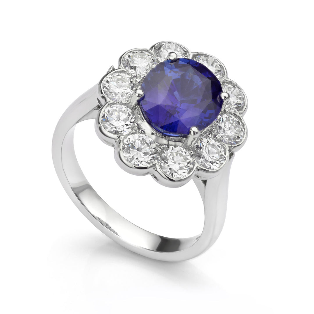 Sapphire and Diamond Oval Cluster Dress Ring
