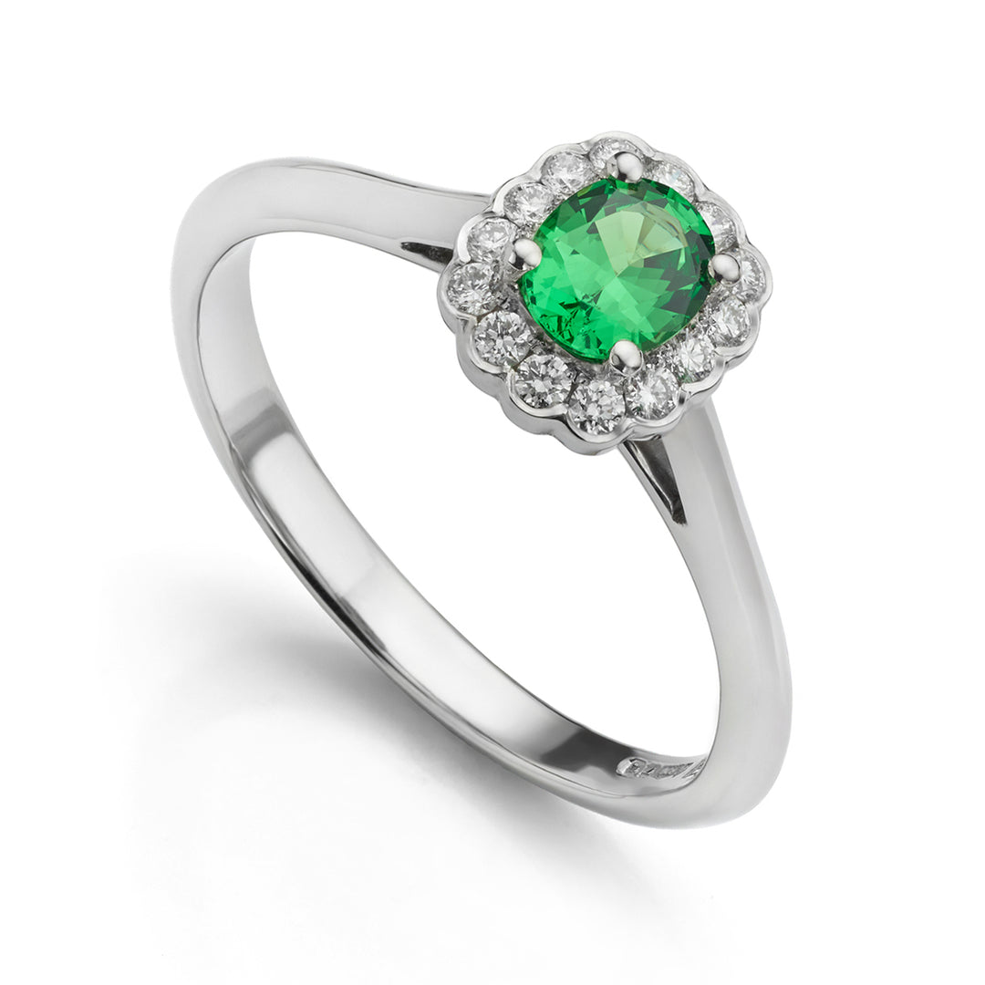 Platinum Tsavorite green garnet and diamond dress ring