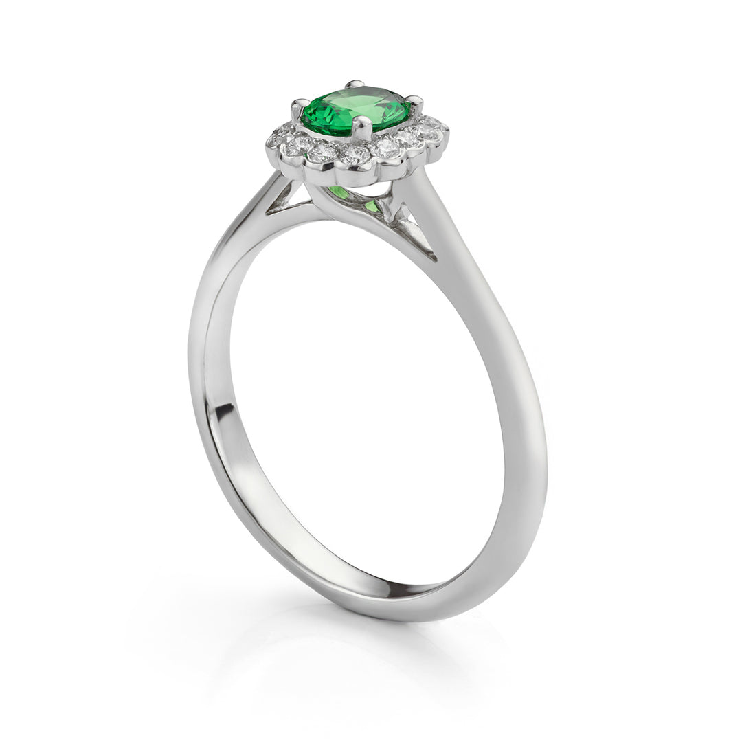 Platinum Tsavorite green garnet and diamond dress ring