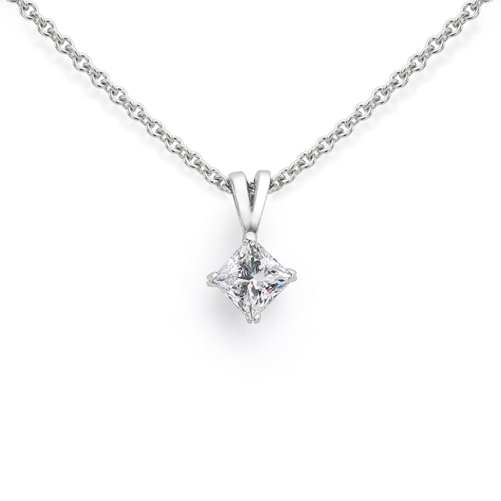 Platinum Single Stone Princess Cut Diamond Pendant
