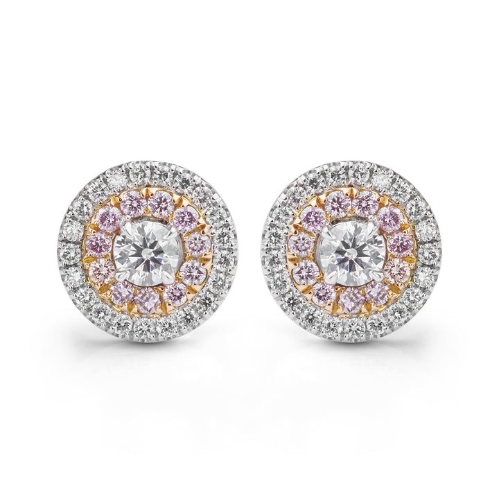 Fancy pink and white diamond halo earrings