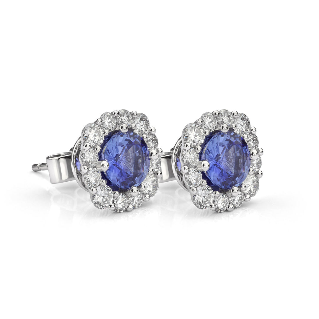 Sapphire and Diamond Cluster Earrings