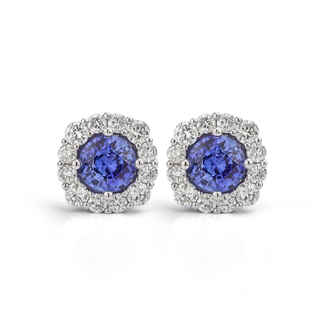 Sapphire and Diamond Cluster Earrings