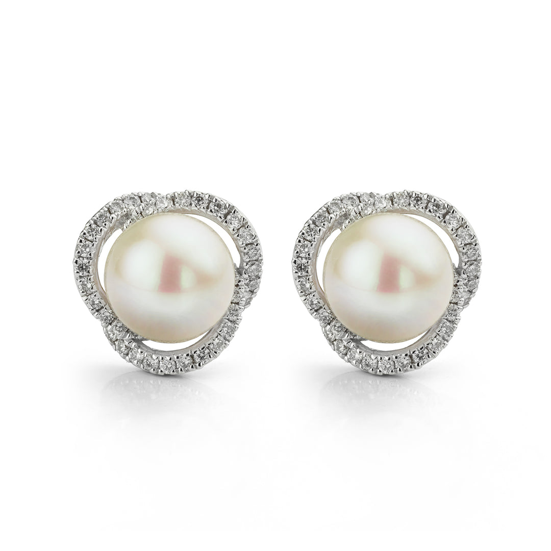 Cultured Pearl and Diamond Cluster Earrings