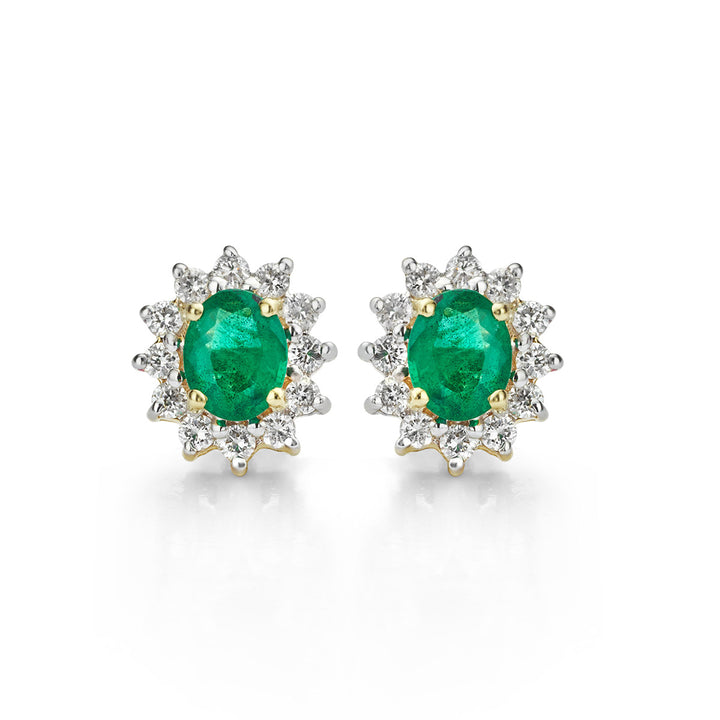 Emerald and Diamond Oval Cluster Earrings