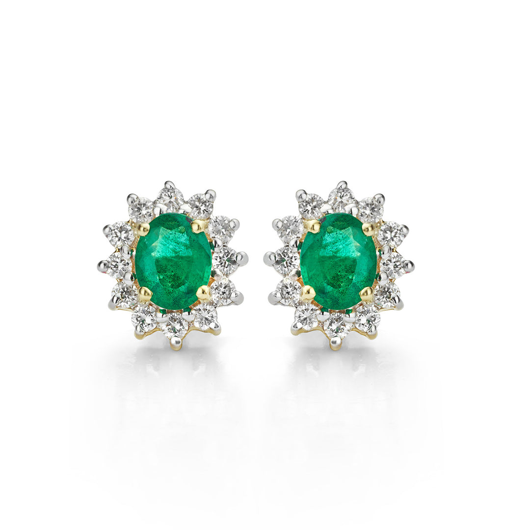 Emerald and Diamond Oval Cluster Earrings