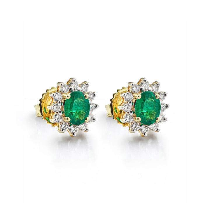 Emerald and Diamond Oval Cluster Earrings