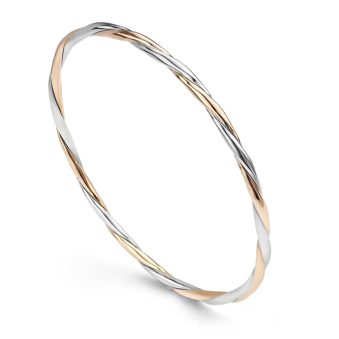White and Rose Gold Twisted Bangle