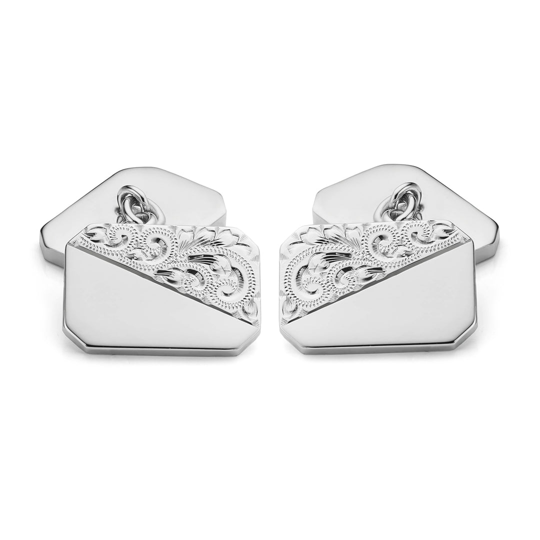 Silver half engraved cufflinks