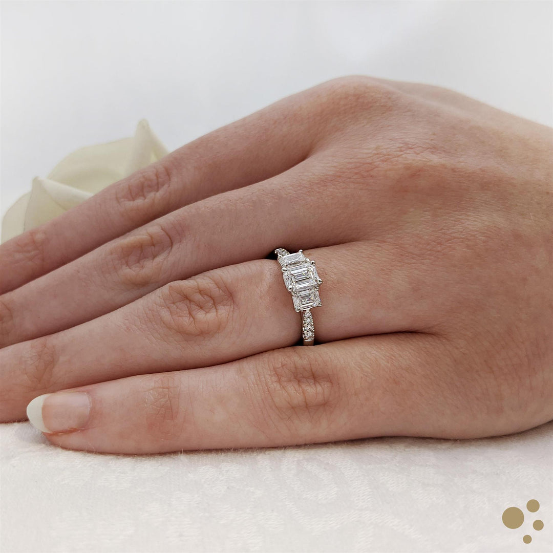 Florentina Skye Emerald Three Stone 0.64ct Diamond Platinum Ring
