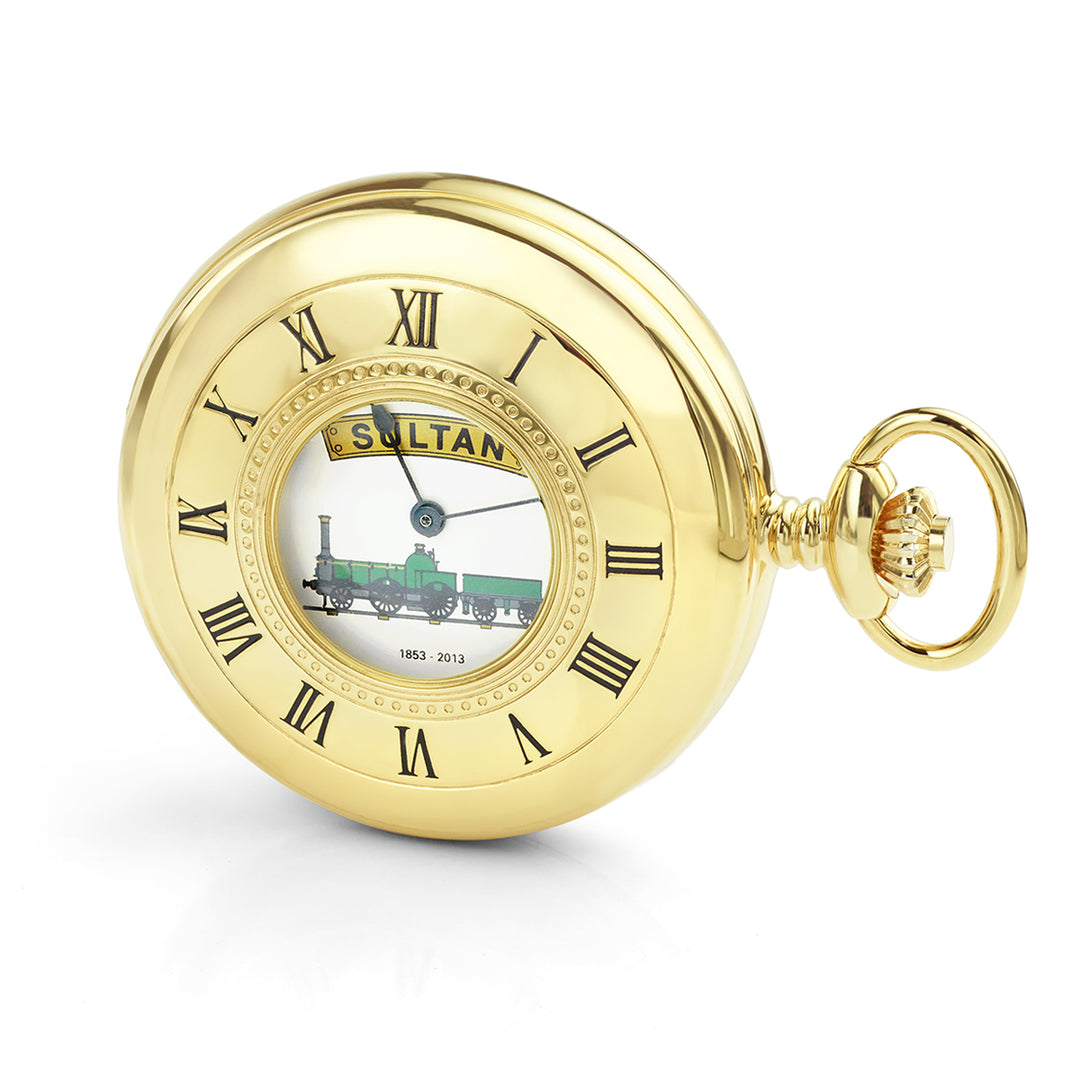 Gold plated Special Edition Sultan half hunter pocket watch.