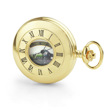 Gold plated Special Edition Flying Scotsman half hunter pocket watch - Deacon & Son