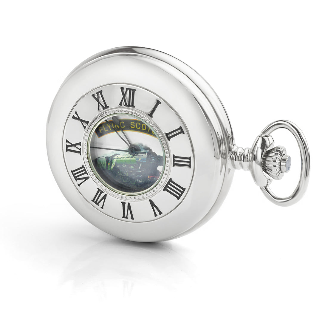 Chrome plated Special Edition Flying Scotsman Half hunter Pocket watch