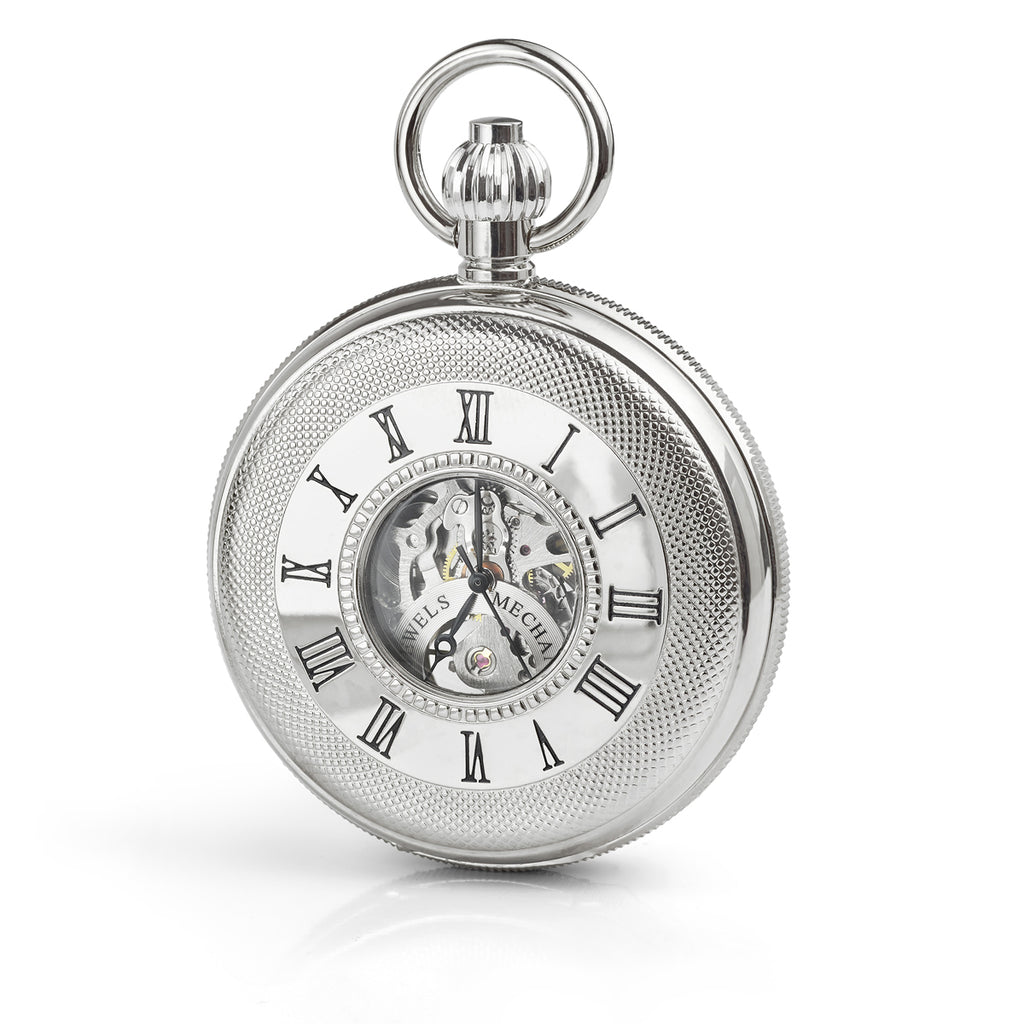 Chrome plated half hunter pocket watch