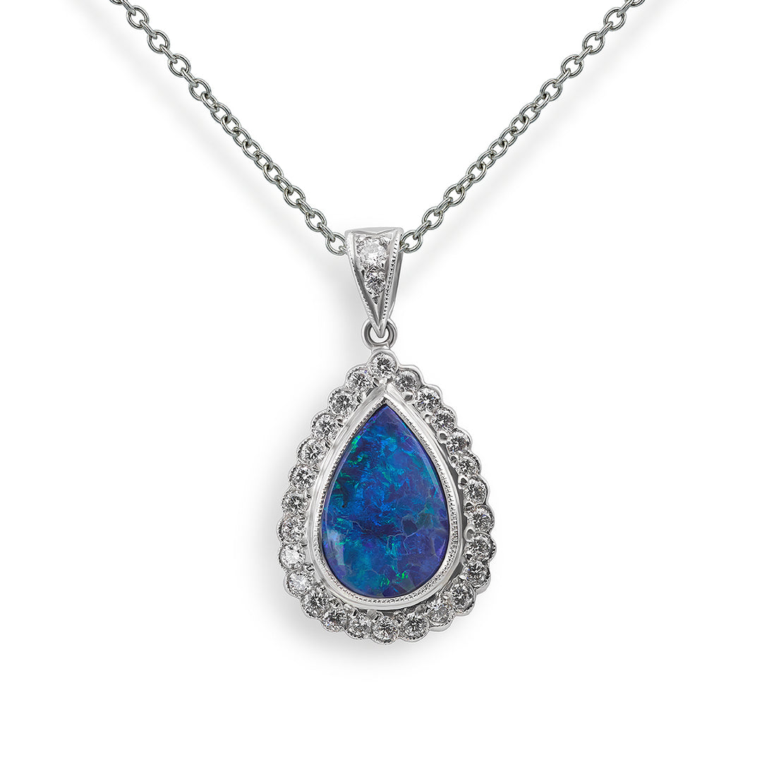 Black Opal and Diamond Drop Pendant`