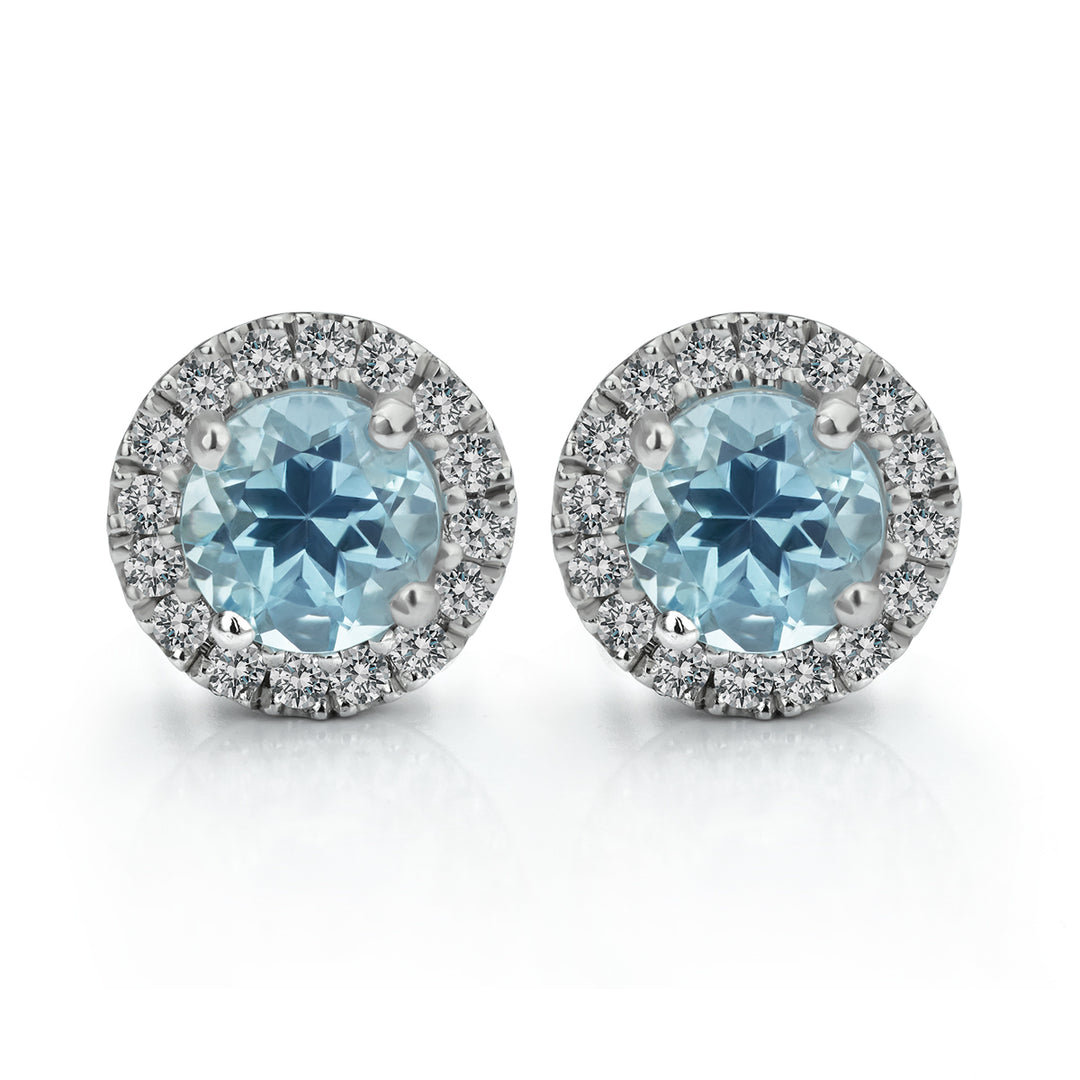 Aquamarine and Diamond Halo Studs