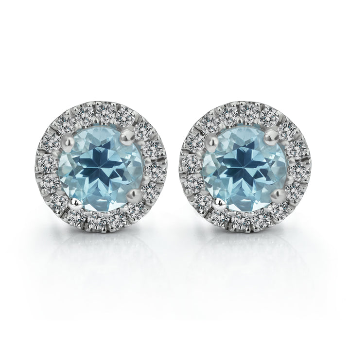 Aquamarine and Diamond Halo Studs