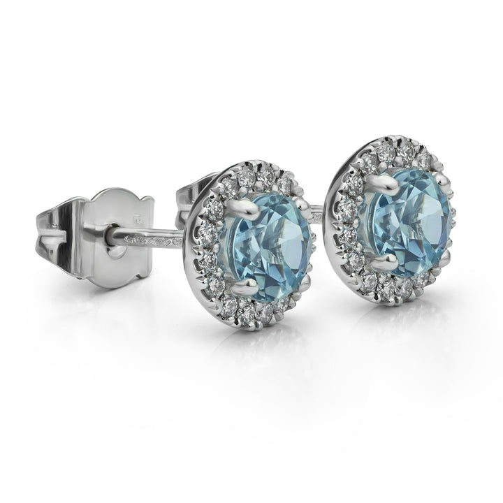 Aquamarine and Diamond Halo Studs