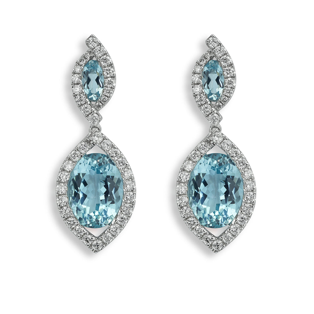 Aquamarine and Diamond Drop Earrings