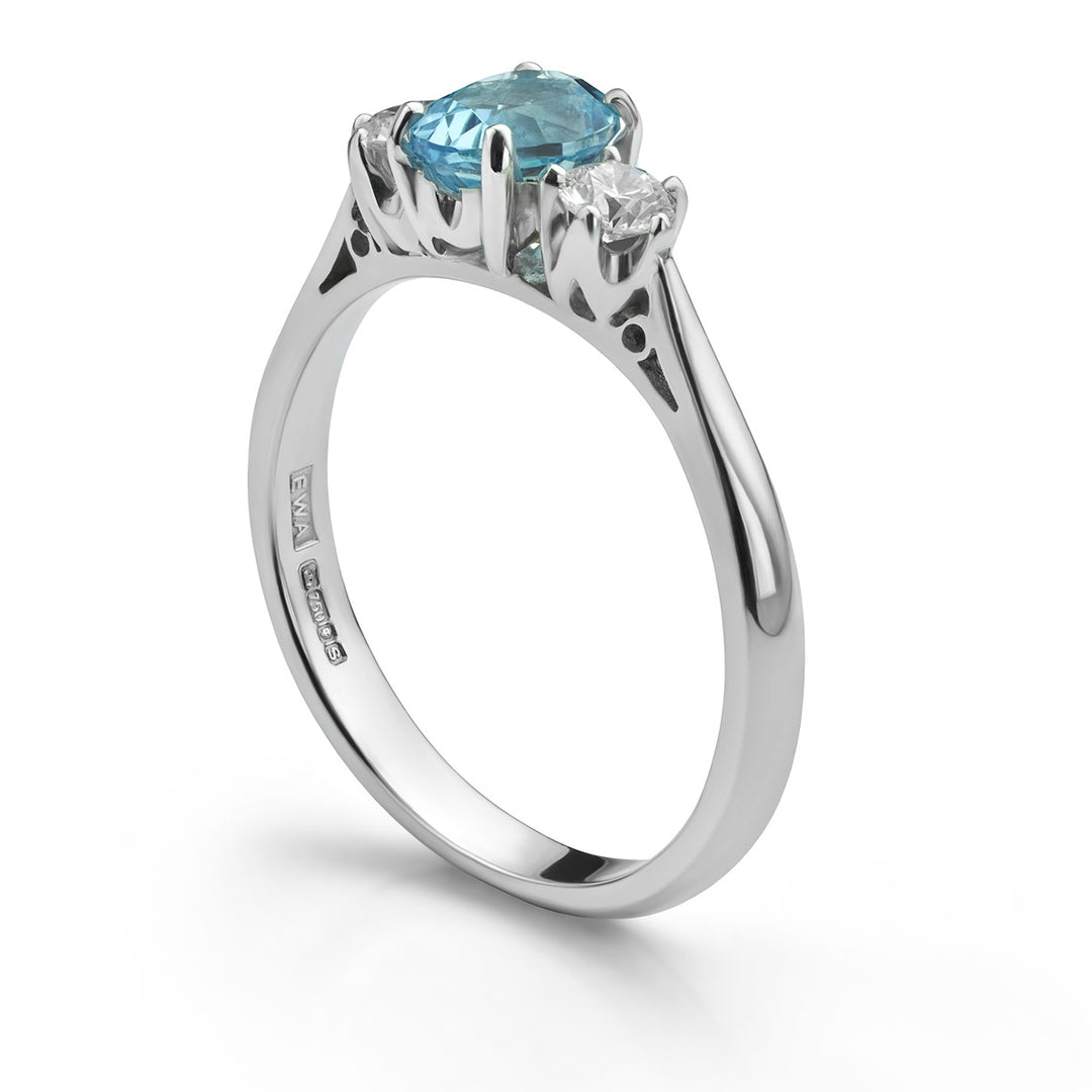 Aquamarine and Diamond Trilogy Ring