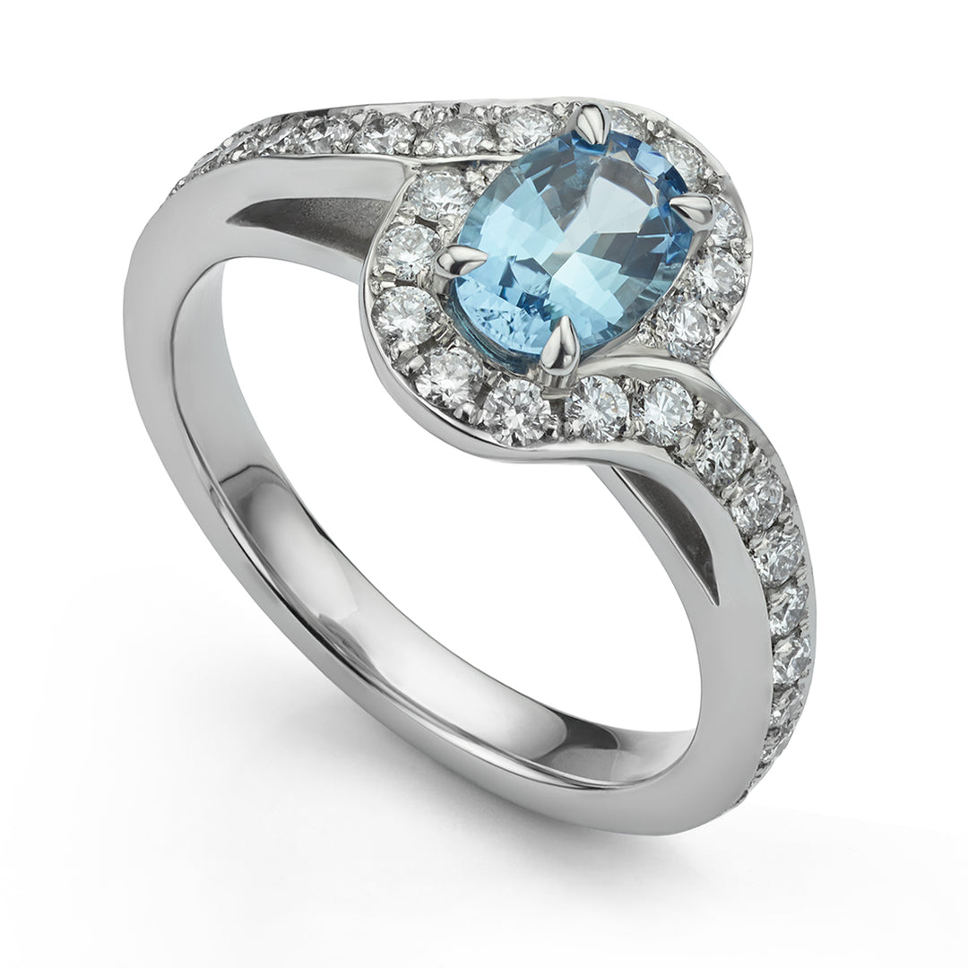 Aquamarine and Diamond twist ring