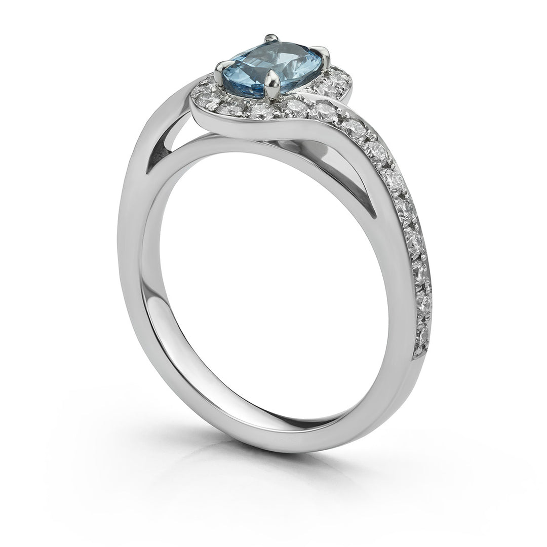 Aquamarine and Diamond twist ring