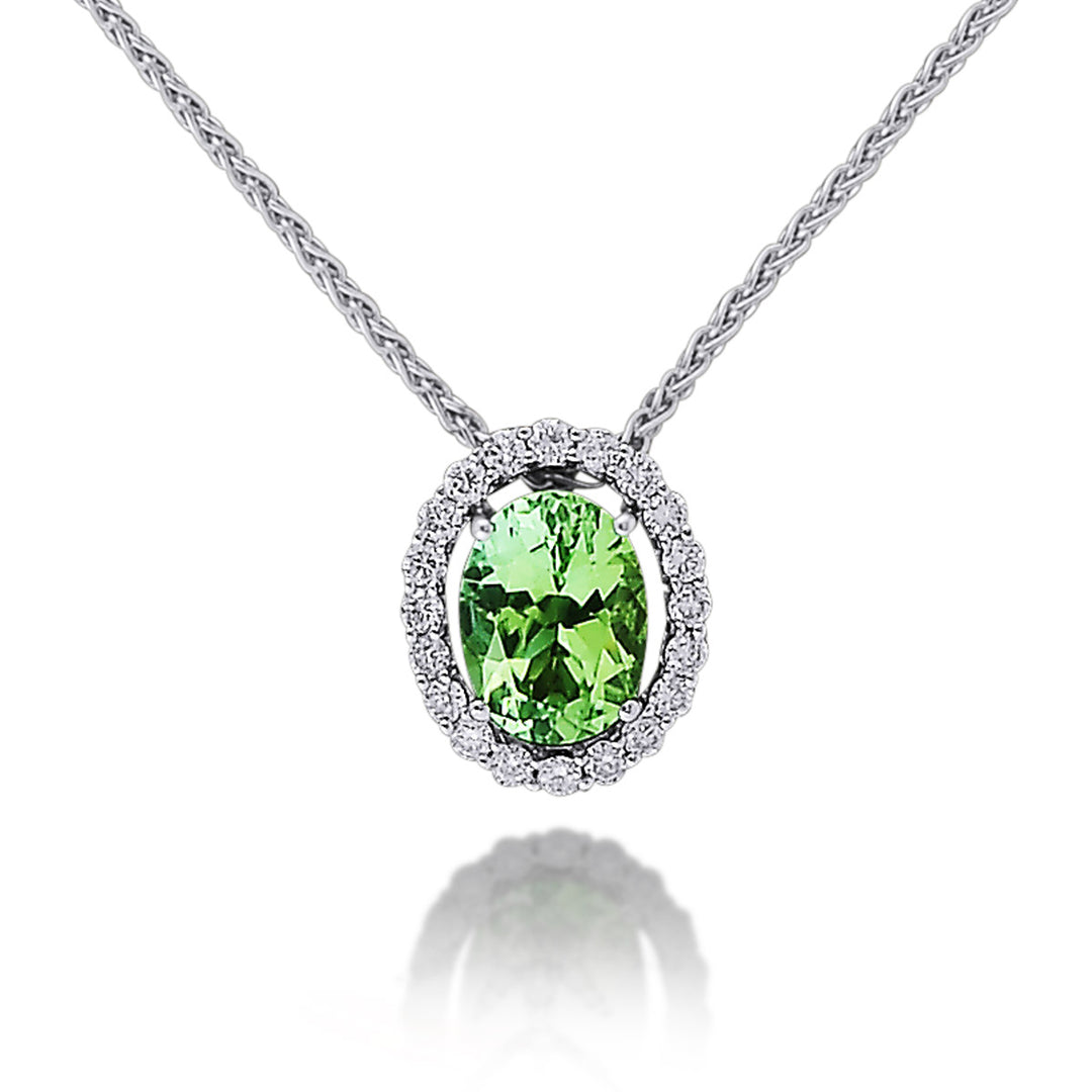 Green Tourmaline and Diamond Cluster Pendant
