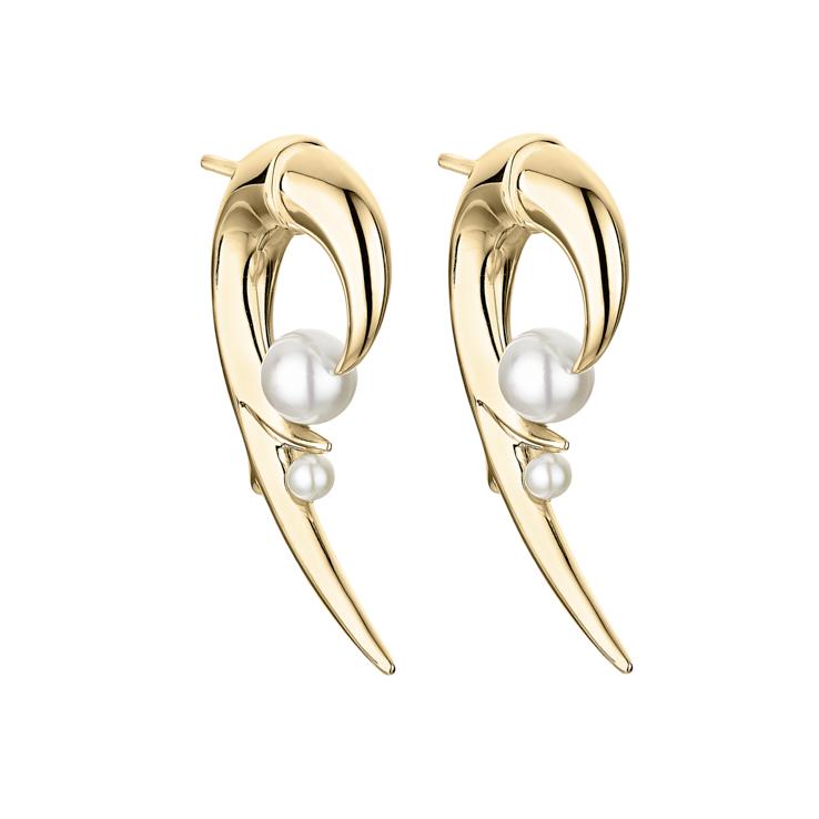 Yellow Gold Vermeil Cherry Blossom Pearl Hook Earrings